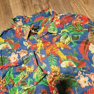 Talbots Floral tropical Hawaiian button up Summer Shirt Top Size Large Petite
